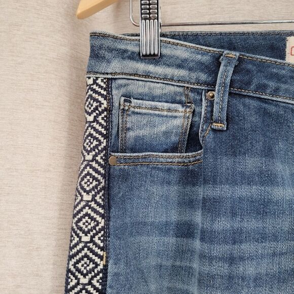 Driftwood Jackie High Rise Skinny Jeans with Embroidered Aztec Side Stripe sz 28 - Picture 3 of 13